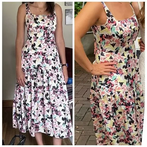 Aidan AIDAN MATTOX Floral Print Square Neck Satin Sleeveless Midi Dress Size 12